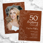 Terracotta Boho Photo 50th Birthday Party Invitation<br><div class="desc">Terracotta Boho Photo 50th Birthday Party Invitation. Minimalist modern design featuring botanical floral outline drawings accents and typography script font. Simple trendy invite card perfect for a stylish female bday celebration. Can be customised to any age. Printed Zazzle invitations or instant download digital printable template.</div>