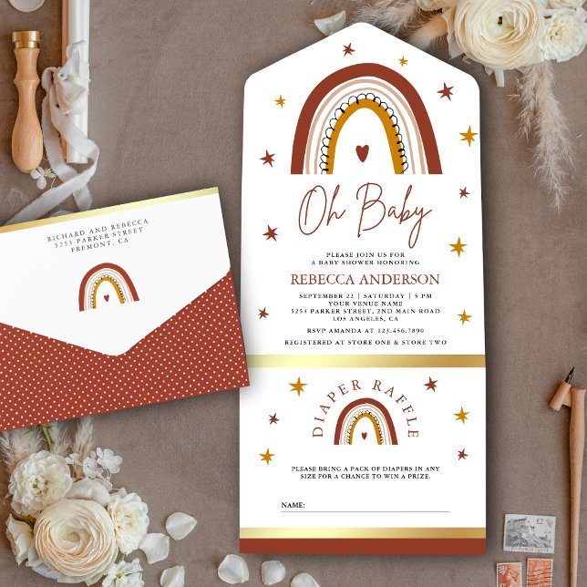 Terracotta Boho Rainbow Baby Shower All In One Invitation (Creator Uploaded)