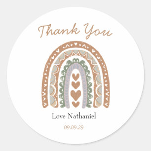 Terracotta boho rainbow birthday classic round sticker