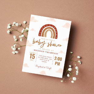 Terracotta Boho Rainbow Clouds Baby Shower Invitation
