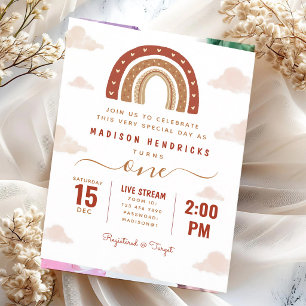 Terracotta Boho Rainbow Clouds Birthday Invitation