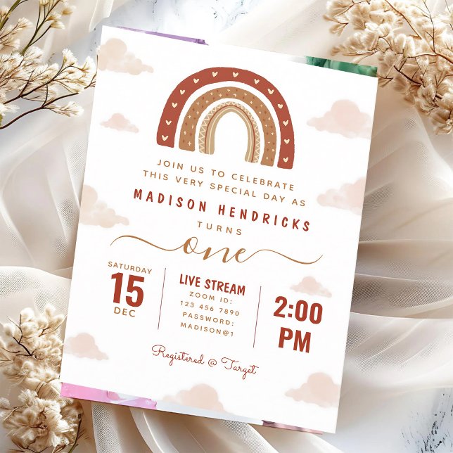 Terracotta Boho Rainbow Clouds Birthday Invitation (Creator Uploaded)