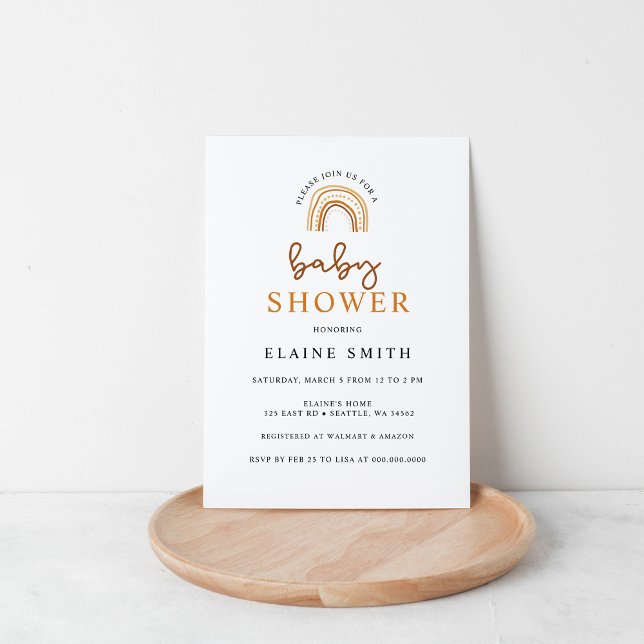 Terracotta Boho Rainbow Gender Neutral Baby Shower Invitation (Creator Uploaded)