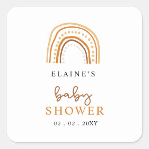 Terracotta Boho Rainbow Gender Neutral Baby Shower Square Sticker