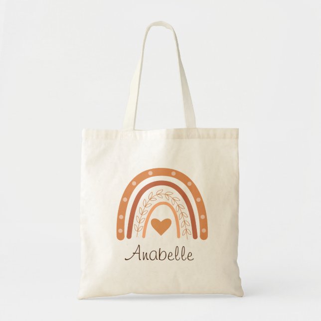 Terracotta Boho Rainbow Kids name  Tote Bag (Front)