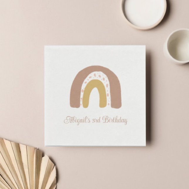 Terracotta Boho Rainbow Minimalist Birthday Party Napkin (Creator Uploaded)