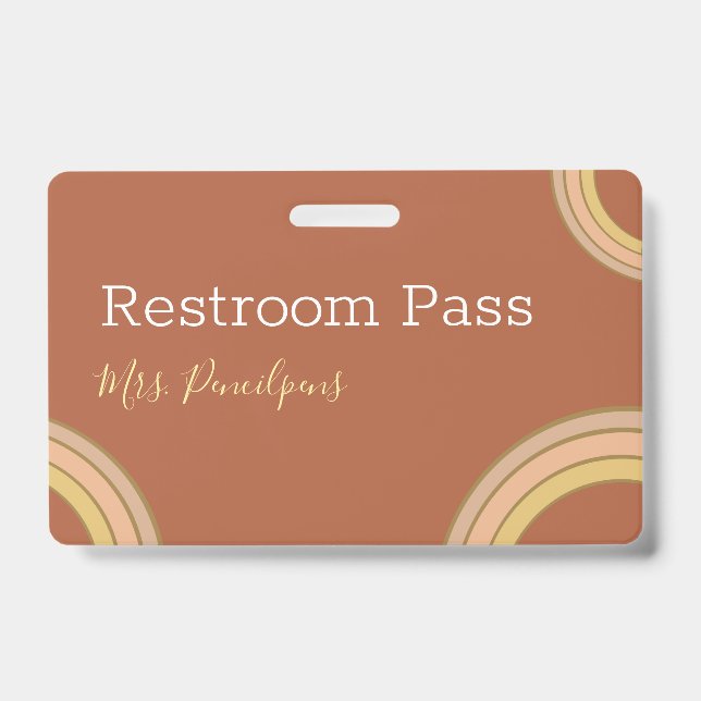 Terracotta Boho Rainbow Personalised Hall Pass  ID Badge (Front)