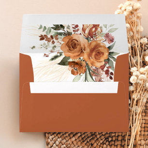 Terracotta Boho Rose Floral Liner & Addressed Envelope