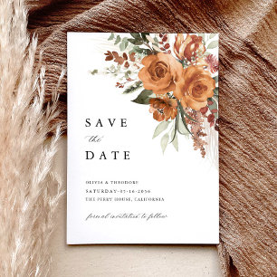 Terracotta Boho Rose Floral Watercolor Wedding Save The Date