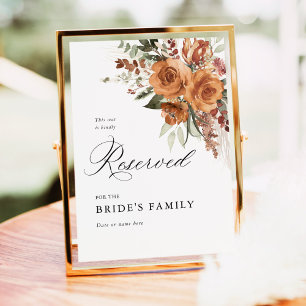 Terracotta Boho Rose Floral Wedding Reserved Sign
