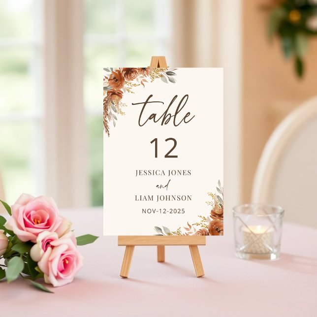 Terracotta Boho Rustic Fall Floral Wedding  Table Number (Terracotta Boho Rustic Fall Floral Wedding Table Number)