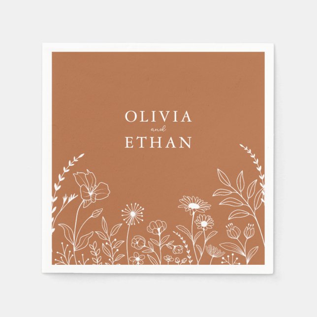 Terracotta, Boho, Rustic Floral Wedding Napkins (Front)