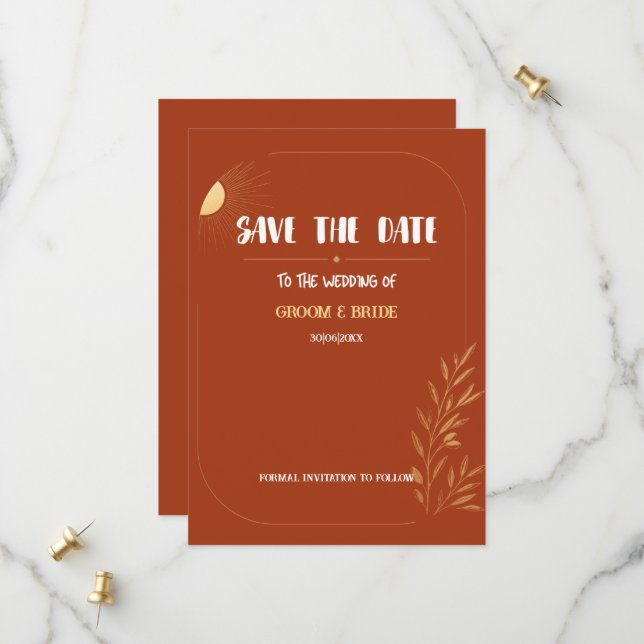 Terracotta Boho Save The Date (Front/Back In Situ)