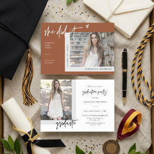 Terracotta Boho She Did It Grad Party Photo Invitation