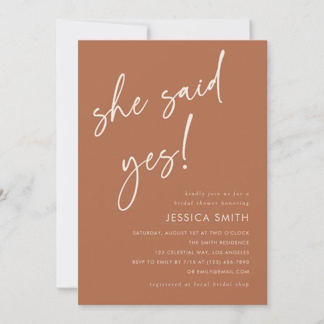 Terracotta Boho She Said Yes Bridal Shower Invitation (Front)