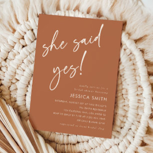 Terracotta Boho She Said Yes Bridal Shower Invitation