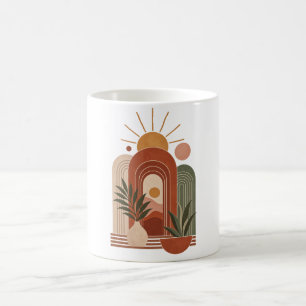 Terracotta Boho Sun Arches Minimalist Plant Art Coffee Mug