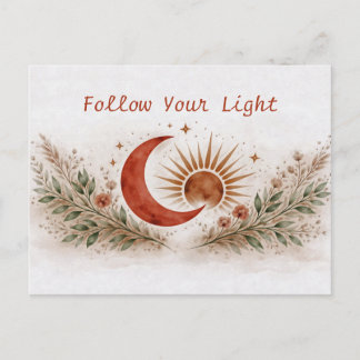 Terracotta Boho Sun Moon Botanical Watercolor  Postcard