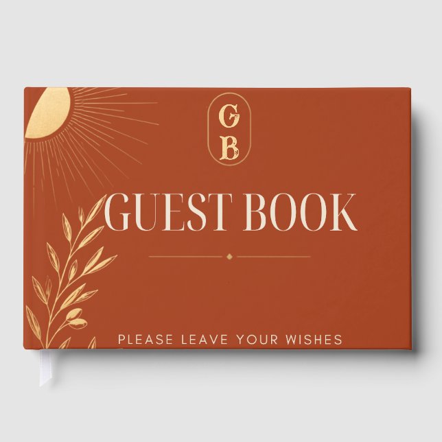 Terracotta Boho Sun Wedding Guest Book (Front)