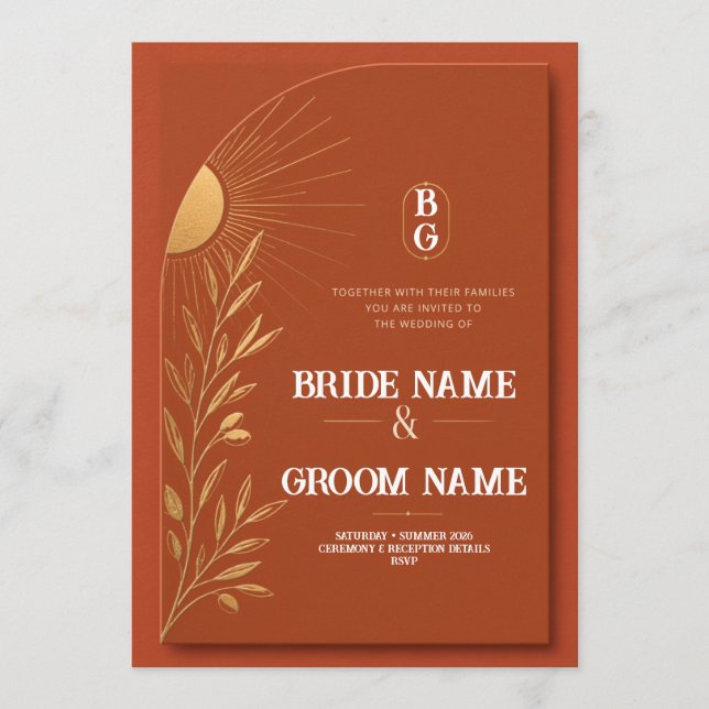 Terracotta Boho Sun Wedding Invitation (Front)