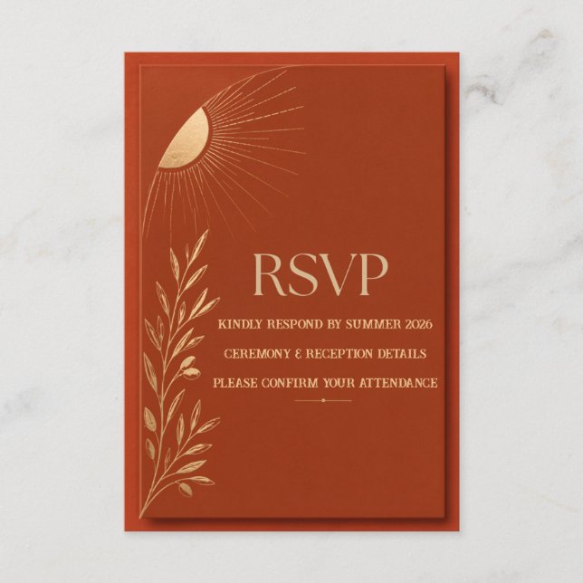 Terracotta Boho Sun Wedding RSVP Card (Front)