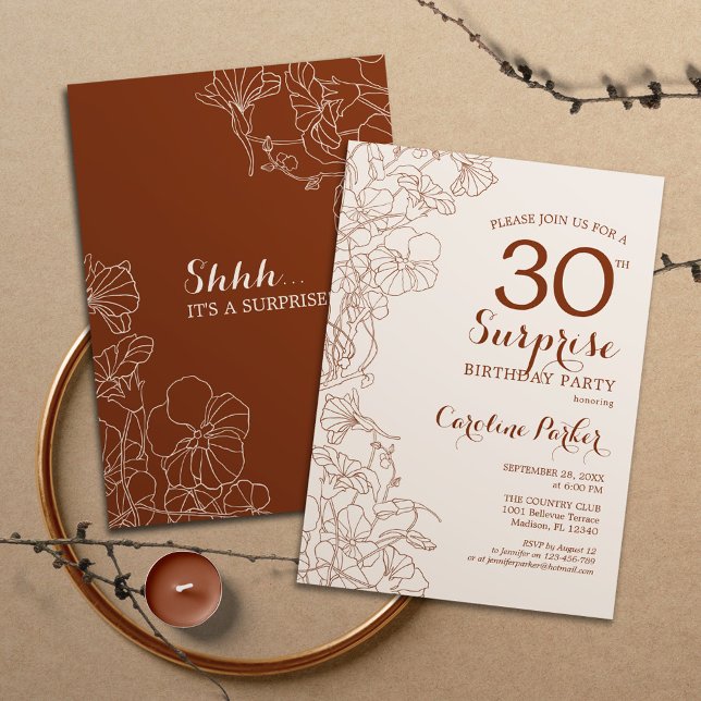 Terracotta Boho Surprise 30th Birthday Party Invitation (Creator Uploaded)