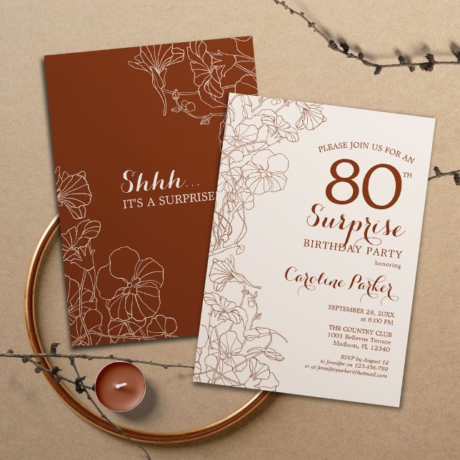 Terracotta Boho Surprise 80th Birthday Party Invitation (Creator Uploaded)