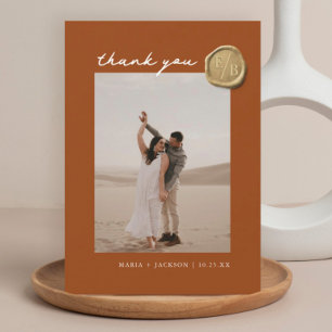 Terracotta Boho Wax Seal Photo Wedding Thank You Card