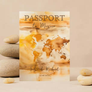 Terracotta Boho Wedding Destination Passport Map Invitation