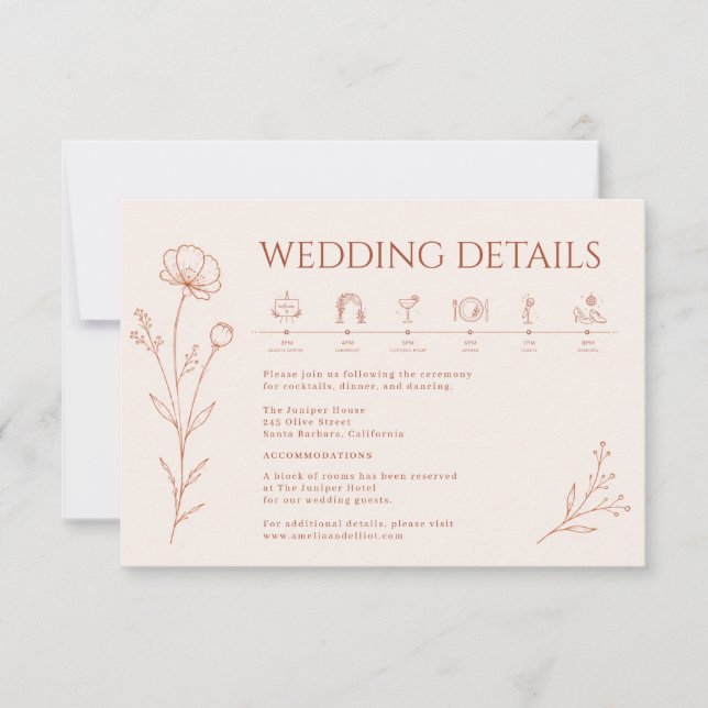 Terracotta Boho Wedding Details Card (Front)