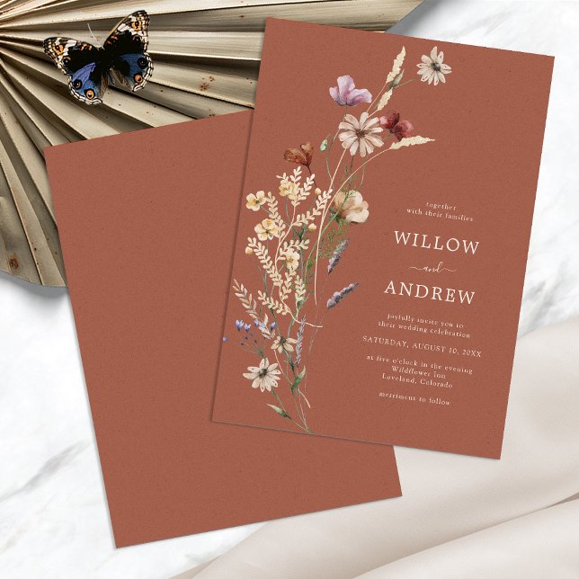 Terracotta Boho Wedding Invitation (Terracotta Floral Boho Wedding Invitation by Painted Paperie
)