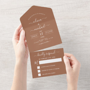 Terracotta Boho Wedding Modern Typography RSVP All In One Invitation