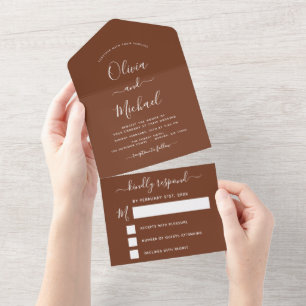 Terracotta Boho Wedding Modern Typography RSVP All In One Invitation