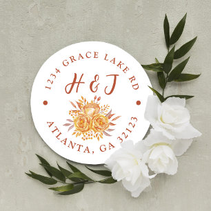 Terracotta Boho Wedding Return Address Classic Round Sticker