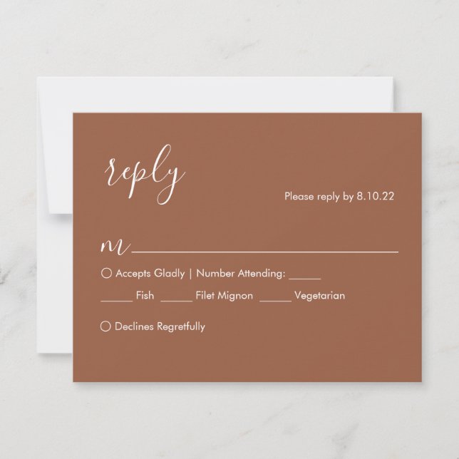 Terracotta Boho Wedding RSVP Card, Meal Options (Front)