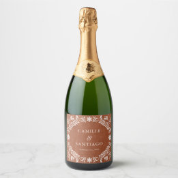 Terracotta Boho Wedding Sparkling Wine Label