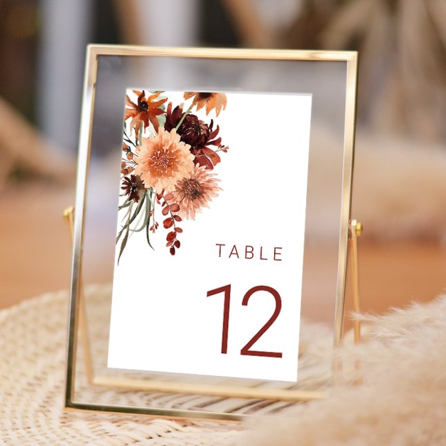 Terracotta Boho Wedding: Summer & Fall Floral Table Number (Creator Uploaded)