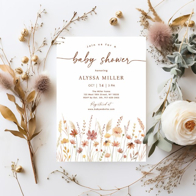 Terracotta Boho Wildflower Baby Shower Invitation (Creator Uploaded)