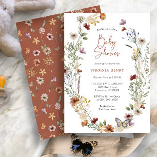 Terracotta Boho Wildflower Baby Shower Invitation