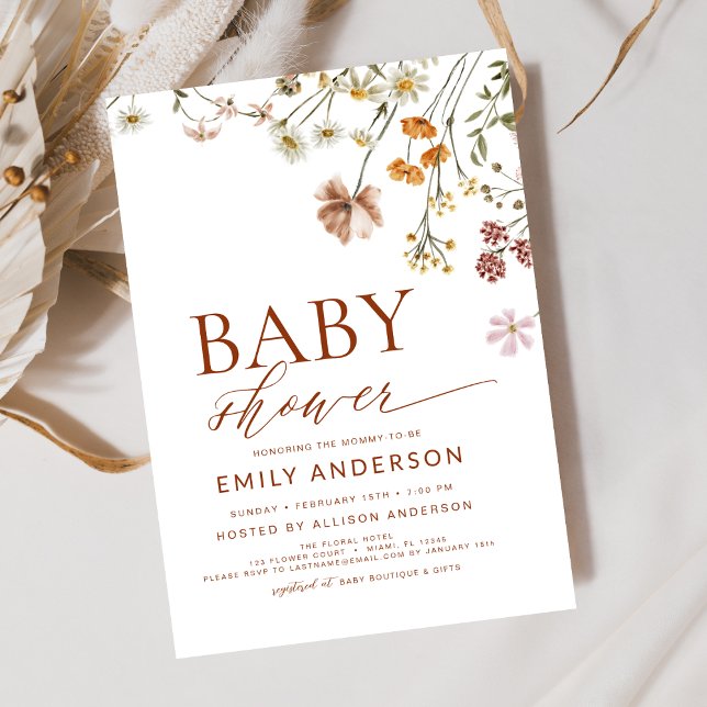 Terracotta Boho Wildflower Baby Shower  Invitation (Creator Uploaded)