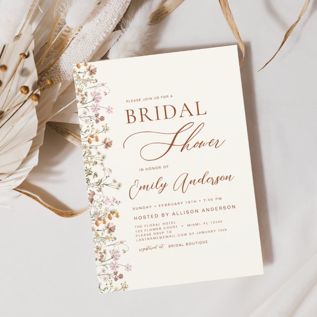 Terracotta Boho Wildflower Bridal Shower Elegant Invitation (Creator Uploaded)