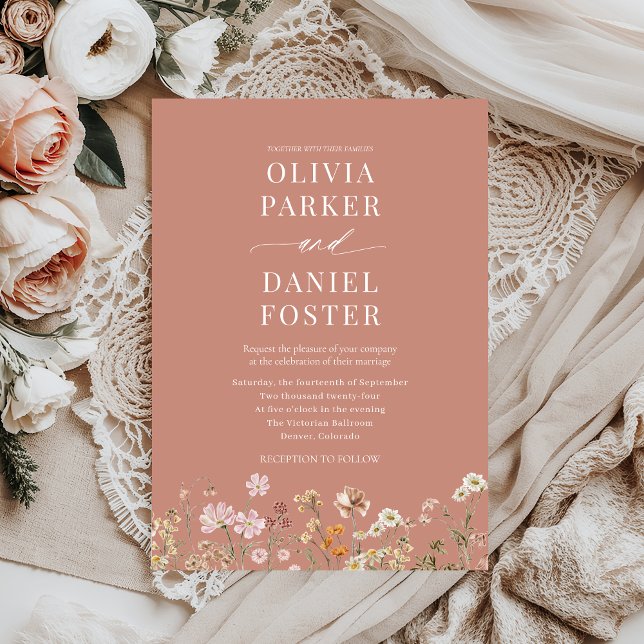 Terracotta Boho Wildflower Minimalist Wedding  Invitation (Creator Uploaded)