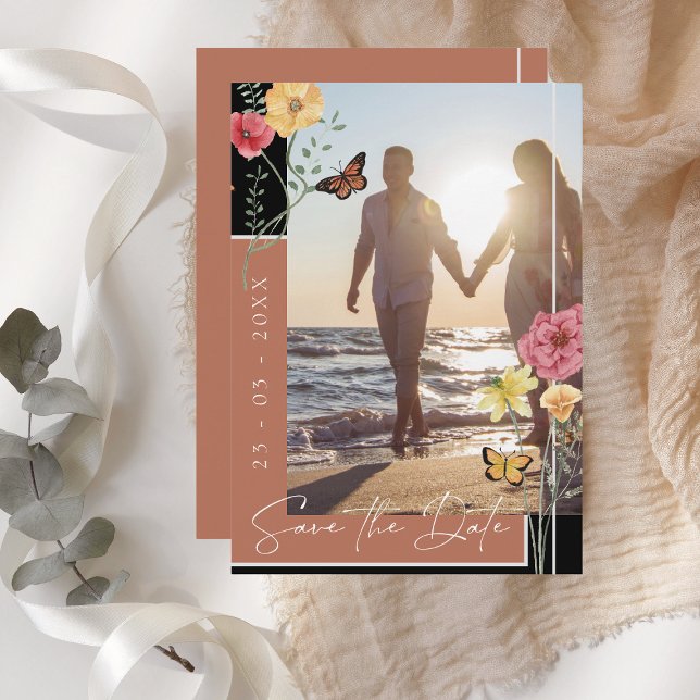 Terracotta Boho Wildflower Photo Save the Date (Creator Uploaded)