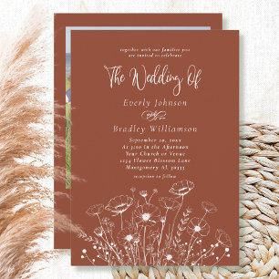 Terracotta Boho Wildflower Script Photo Wedding Invitation