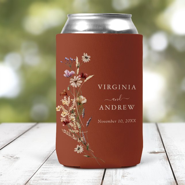 Terracotta Boho Wildflower Wedding Can Cooler (Terracotta Boho Wildflower Wedding Can Cooler by Painted Paperie
)