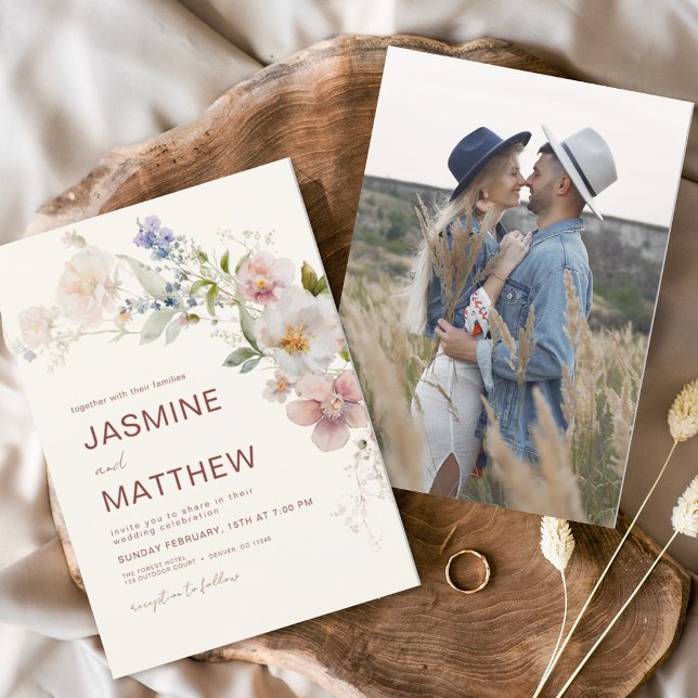 Terracotta Boho Wildflower Wedding Photo Invitation (Creator Uploaded)