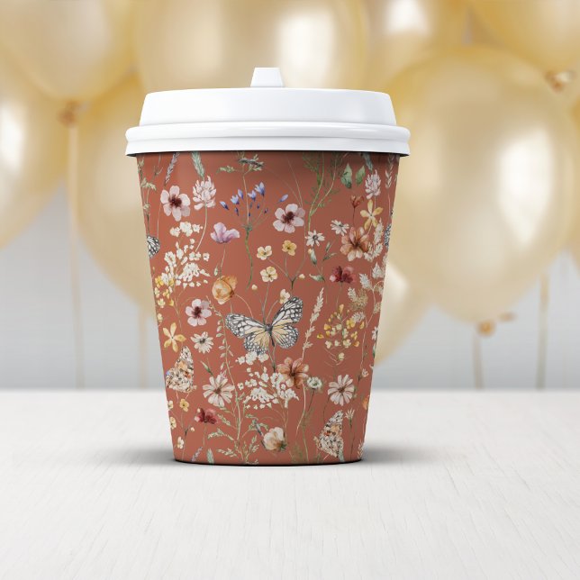 Terracotta Boho Wildflowers Paper Cups (Terracotta Boho Wildflowers Paper Cups by Painted Paperie
)