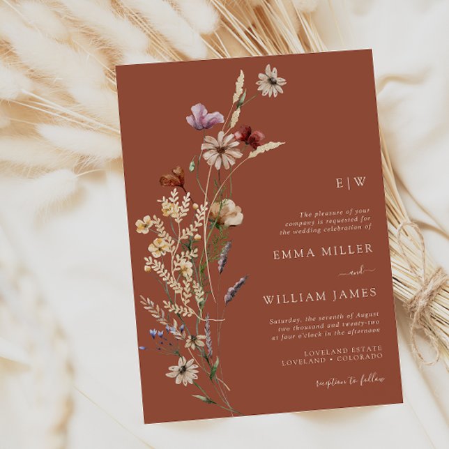 Terracotta Boho Wildflowers Wedding Invitation (Creator Uploaded)