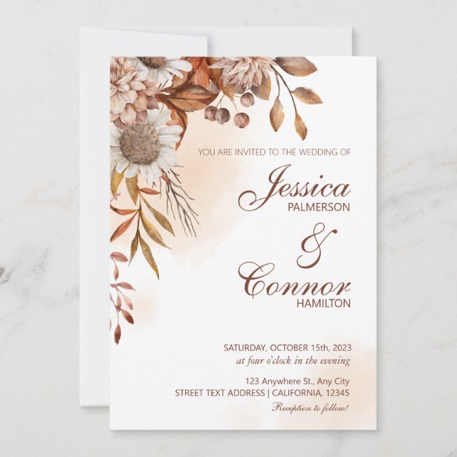 Terracotta Boho Wildflowers Wedding Invitation (Front)