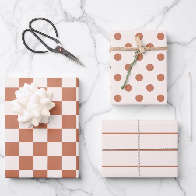 Terracotta Boho Wrapping Paper 3 Pack Neutral Gift (Front)